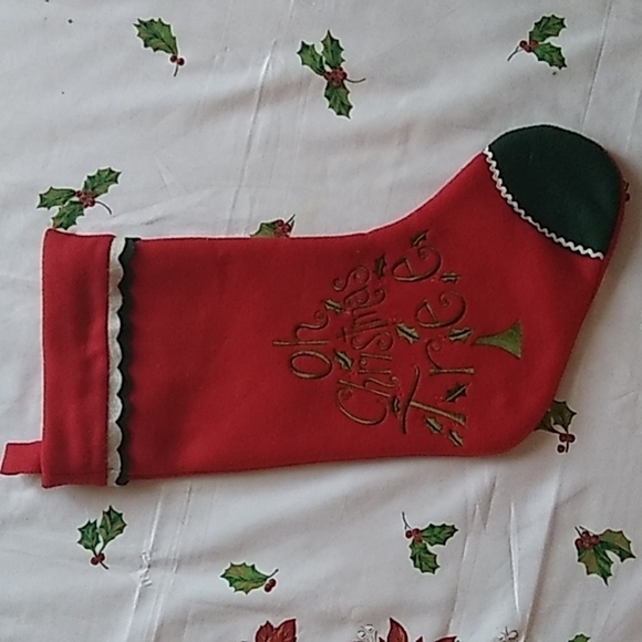 Large Fleece Christmas Stocking Embroidered Oh Christmas Tree - Picture 1 of 5